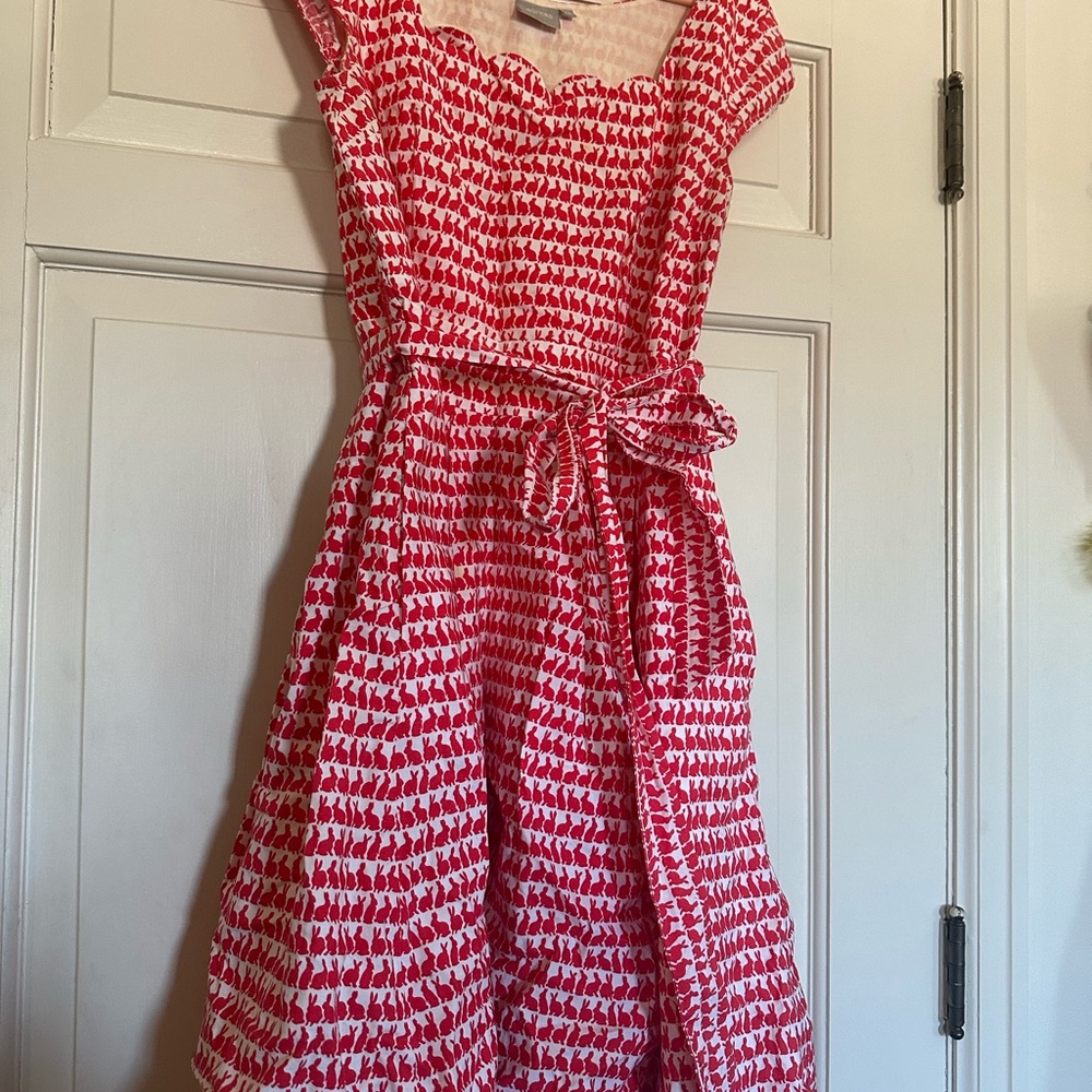 Cute Red and White bunny  Patterned Dress